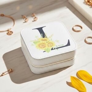Floral Initial Jewelry Box - White